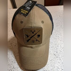 Tan Adjustable Baseball Hat with Hunting Patch